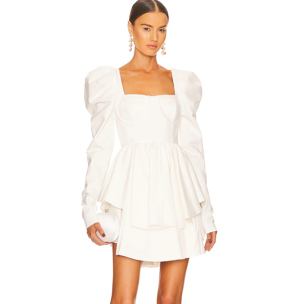 Selkie White Puff-Sleeve Mini Dress